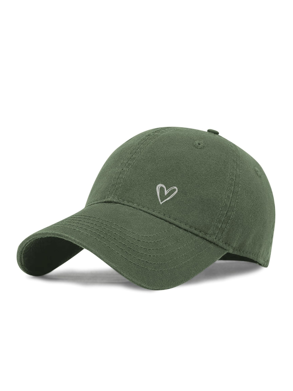 Vintage Heart Embroidered Baseball Cap Distressed | Army Green | Size OS